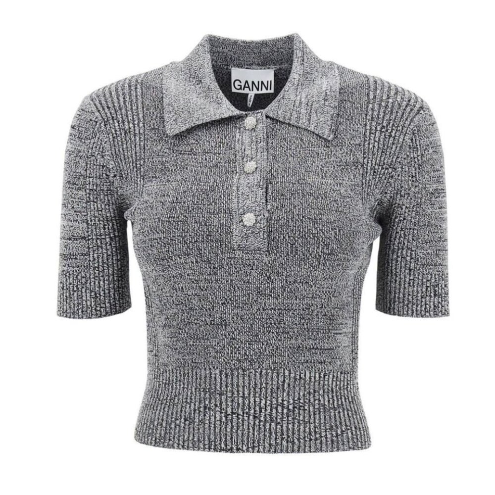 GANNI - stretch knit polo w/ jewel buttons XS